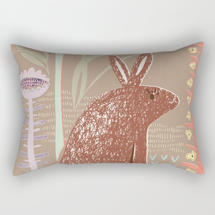 Block print brown bunny Rectangular Pillow Gallery Image 2