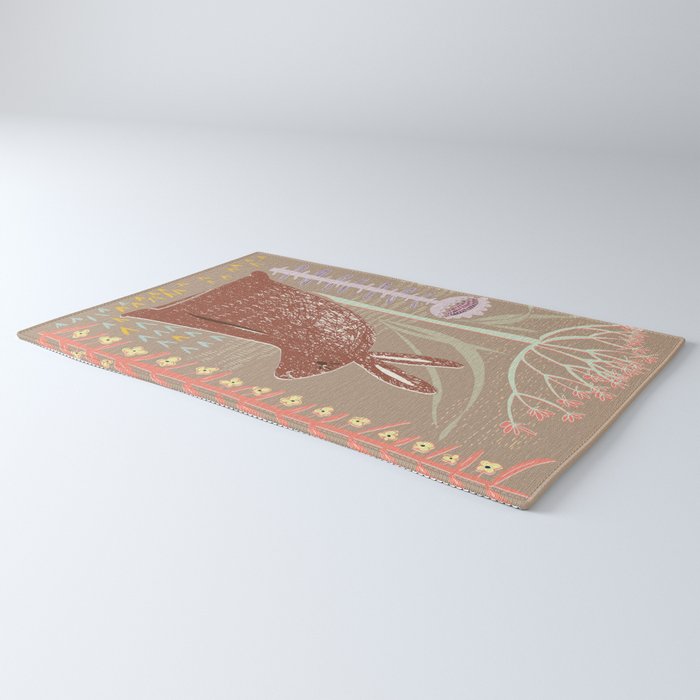 Block print brown bunny Rug Gallery Image 3
