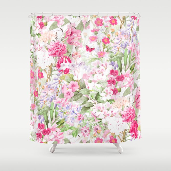 Vintage & Shabby Chic - Pastel Spring Flower Medow Shower Curtain Gallery Image 1
