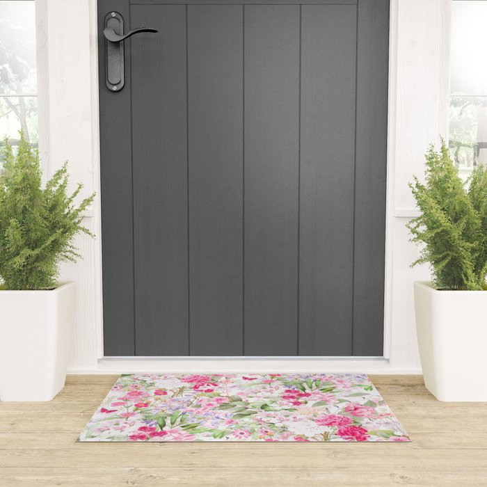 Vintage & Shabby Chic - Pastel Spring Flower Medow Welcome Mat Gallery Image 3