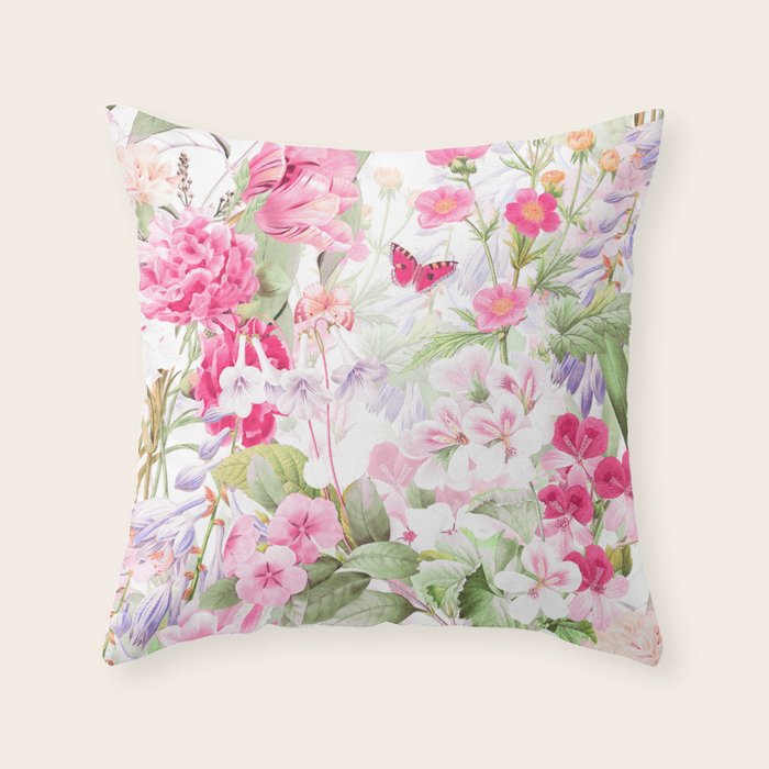 Vintage & Shabby Chic - Pastel Spring Flower Medow Throw Pillow Gallery Image 1
