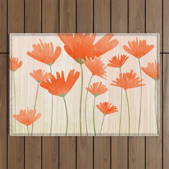 Red Poppy Flower Garden Outdoor Rug Gallery Image 1