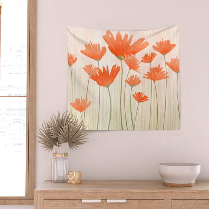 Red Poppy Flower Garden Wall Tapestry Gallery Image 2