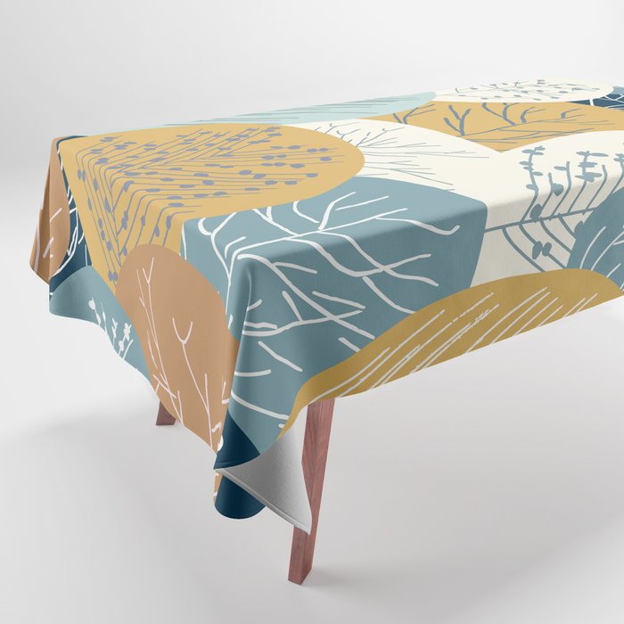 Forest Woodland Trees, Blue, Teal and Yellow, Floral Prints Tablecloth Gallery Image 1