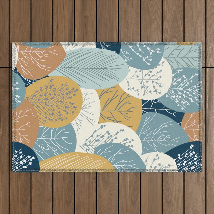Forest Woodland Trees, Blue, Teal and Yellow, Floral Prints Outdoor Rug Gallery Image 1