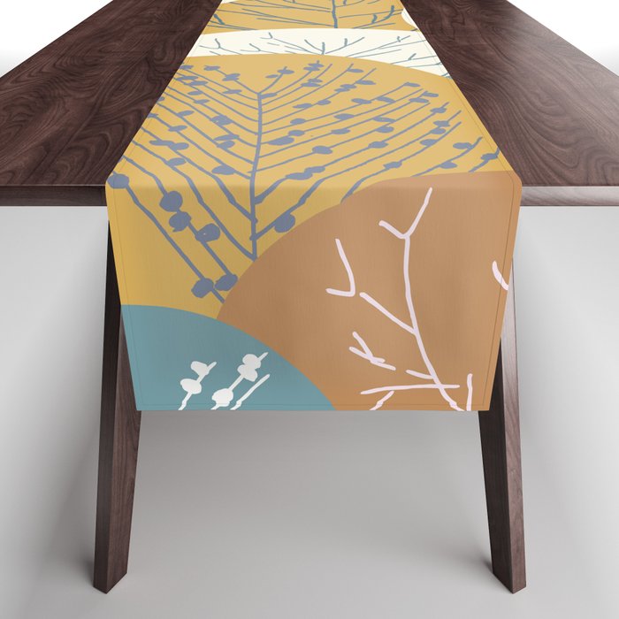 Forest Woodland Trees, Blue, Teal and Yellow, Floral Prints Table Runner Gallery Image 1