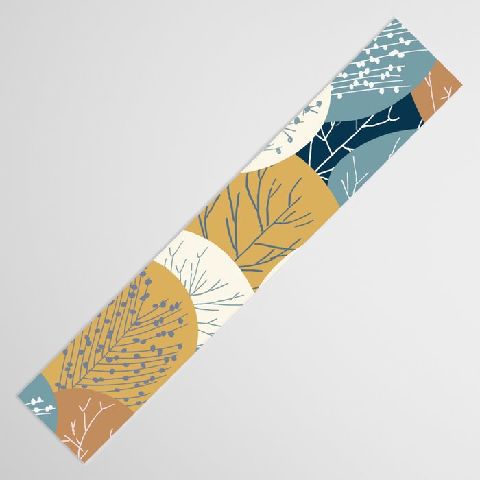 Forest Woodland Trees, Blue, Teal and Yellow, Floral Prints Table Runner Gallery Image 3
