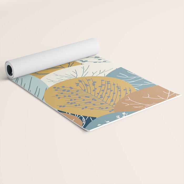 Forest Woodland Trees, Blue, Teal and Yellow, Floral Prints Yoga Mat Gallery Image 2