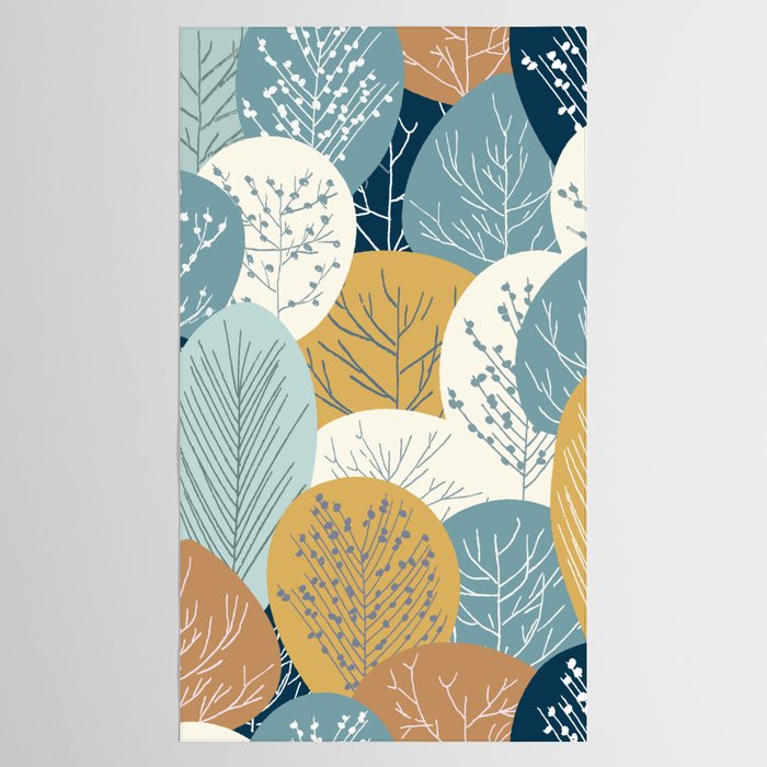 Forest Woodland Trees, Blue, Teal and Yellow, Floral Prints Tablecloth Gallery Image 2