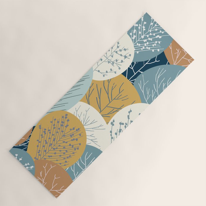 Forest Woodland Trees, Blue, Teal and Yellow, Floral Prints Yoga Mat Gallery Image 1