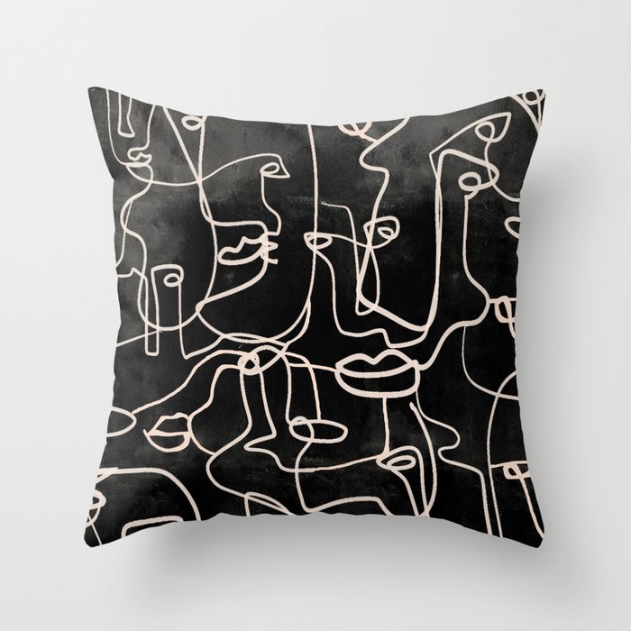 abstract line art faces 4 Throw Pillow Gallery Image 1