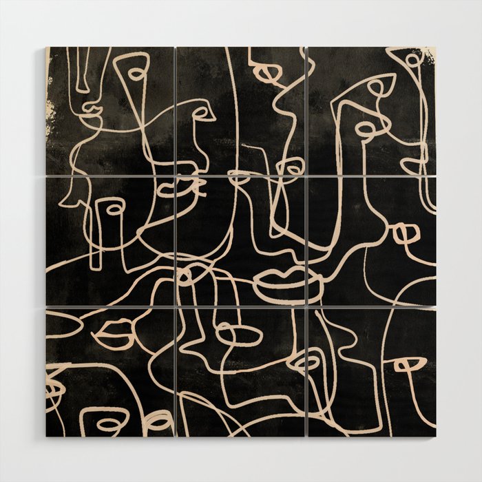 abstract line art faces 4 Wood Wall Art Gallery Image 1