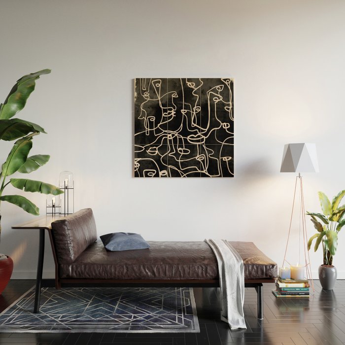 abstract line art faces 4 Wood Wall Art Gallery Image 2