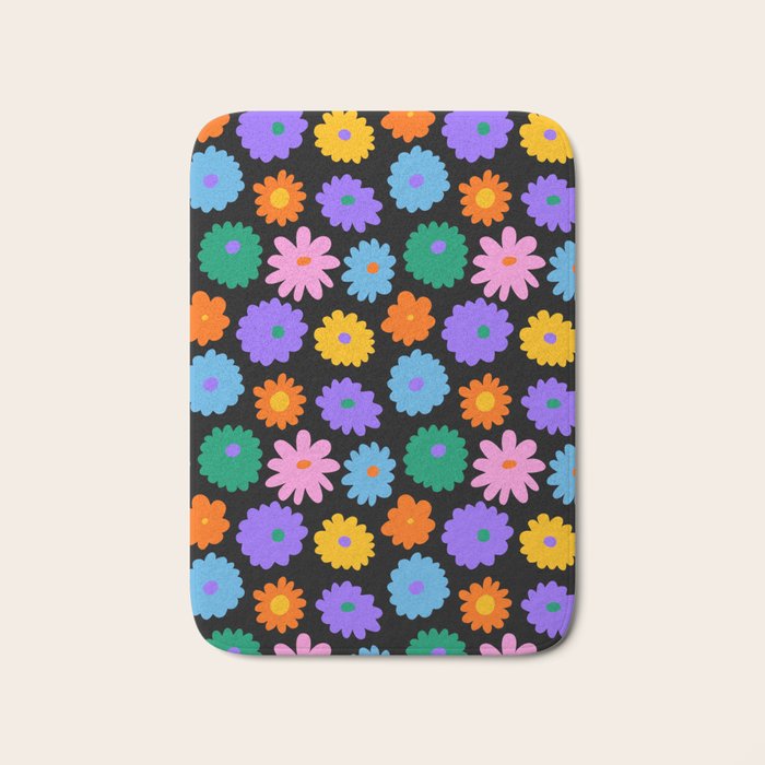 Colorful retro flower art pattern Bath Mat Gallery Image 1
