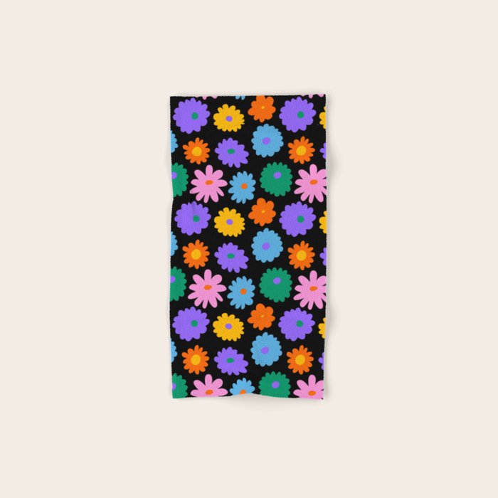 Colorful retro flower art pattern Bath Towel Gallery Image 1