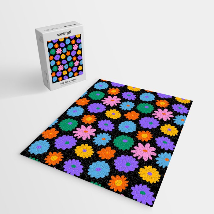 Colorful retro flower art pattern Jigsaw Puzzle Gallery Image 2