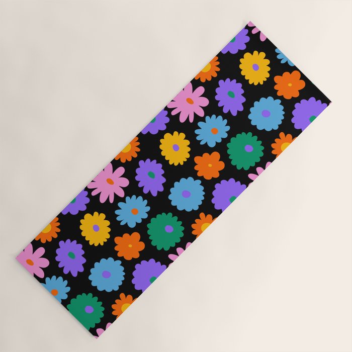 Colorful retro flower art pattern Yoga Mat Gallery Image 1