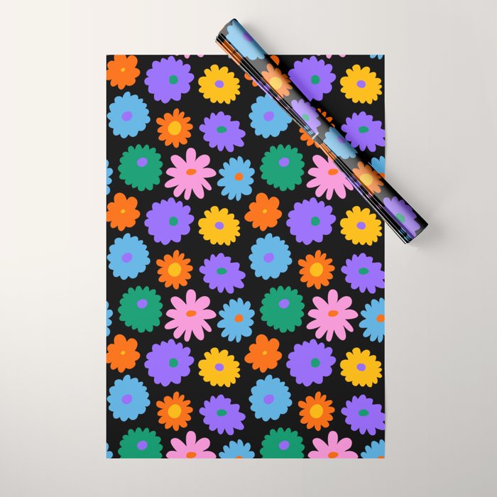 Colorful retro flower art pattern Wrapping Paper Gallery Image 1