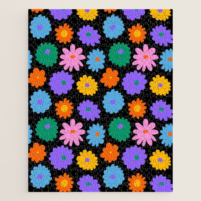Colorful retro flower art pattern Jigsaw Puzzle Gallery Image 1