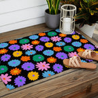 Colorful retro flower art pattern Outdoor Rug Gallery Image 2