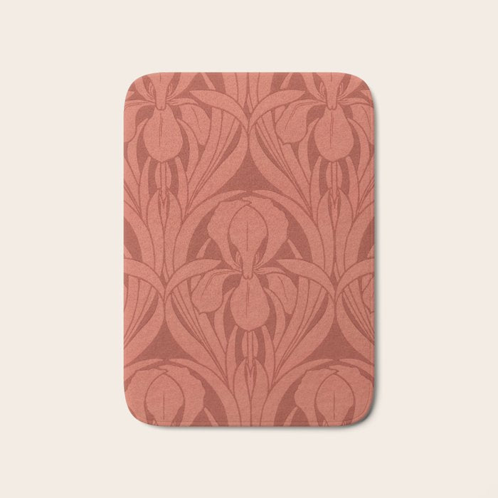 Victorian Iris Damask Pattern Red Orange Bath Mat Gallery Image 1