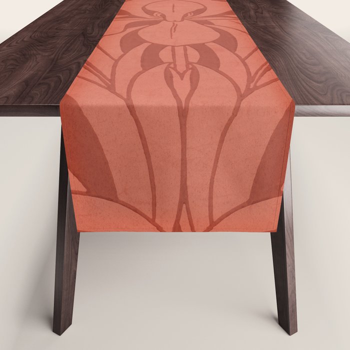 Victorian Iris Damask Pattern Red Orange Table Runner Gallery Image 1