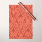Victorian Iris Damask Pattern Red Orange Wrapping Paper Gallery Image 1