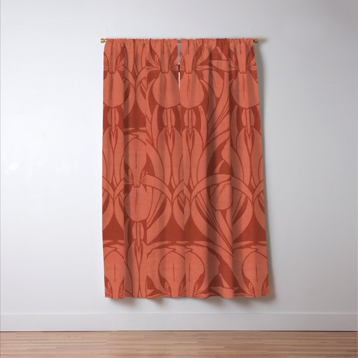 Victorian Iris Damask Pattern Red Orange Window Curtain Gallery Image 3