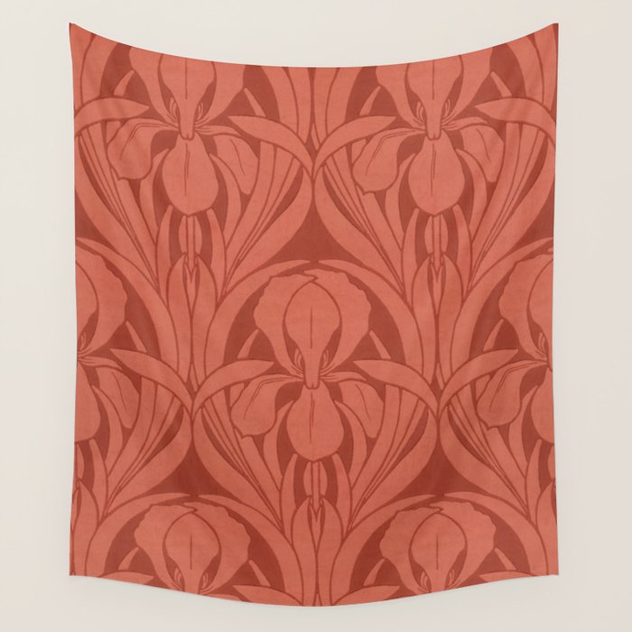 Victorian Iris Damask Pattern Red Orange Wall Tapestry Gallery Image 4