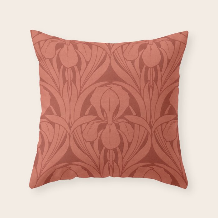Victorian Iris Damask Pattern Red Orange Throw Pillow Gallery Image 6