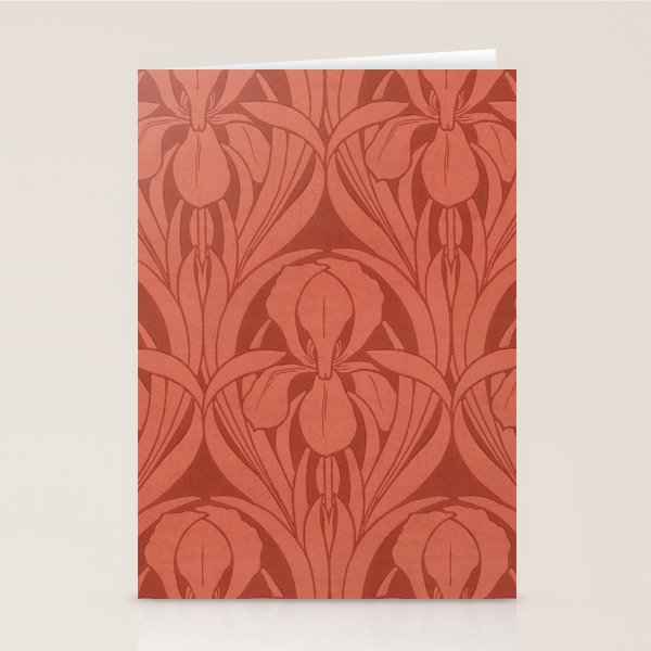 Victorian Iris Damask Pattern Red Orange Stationery Card Gallery Image 1