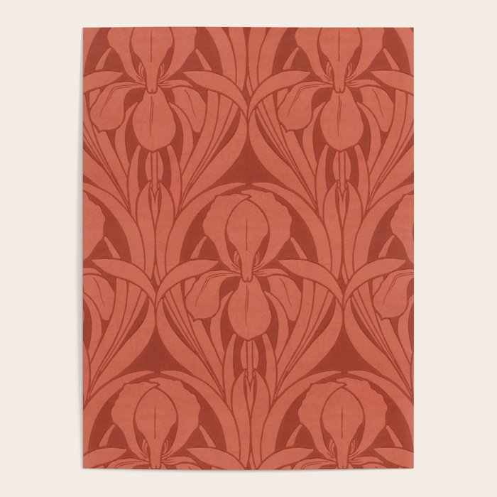 Victorian Iris Damask Pattern Red Orange Poster Gallery Image 4