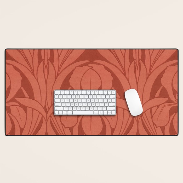 Victorian Iris Damask Pattern Red Orange Desk Mat Gallery Image 1