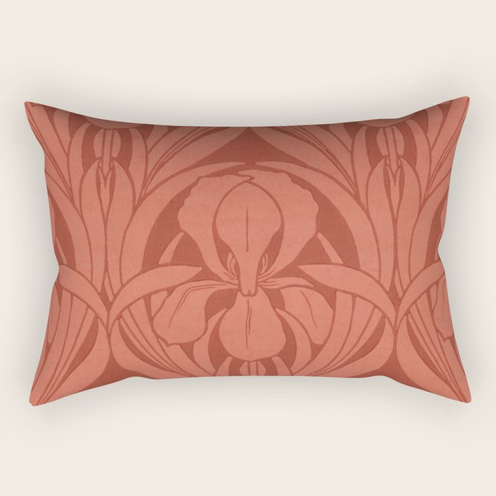 Victorian Iris Damask Pattern Red Orange Rectangular Pillow Gallery Image 2