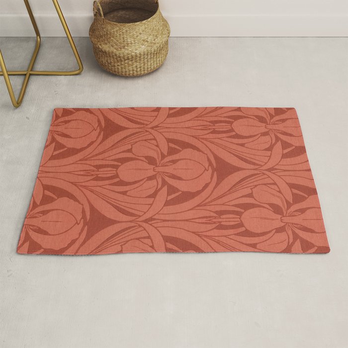 Victorian Iris Damask Pattern Red Orange Rug Gallery Image 1