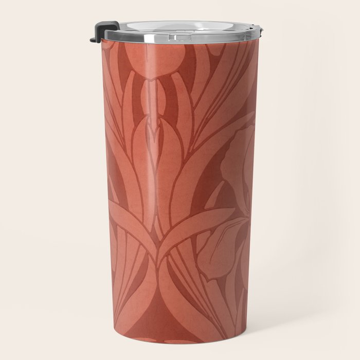 Victorian Iris Damask Pattern Red Orange Travel Mug Gallery Image 3