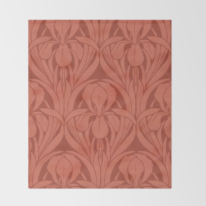 Victorian Iris Damask Pattern Red Orange Throw Blanket Gallery Image 2