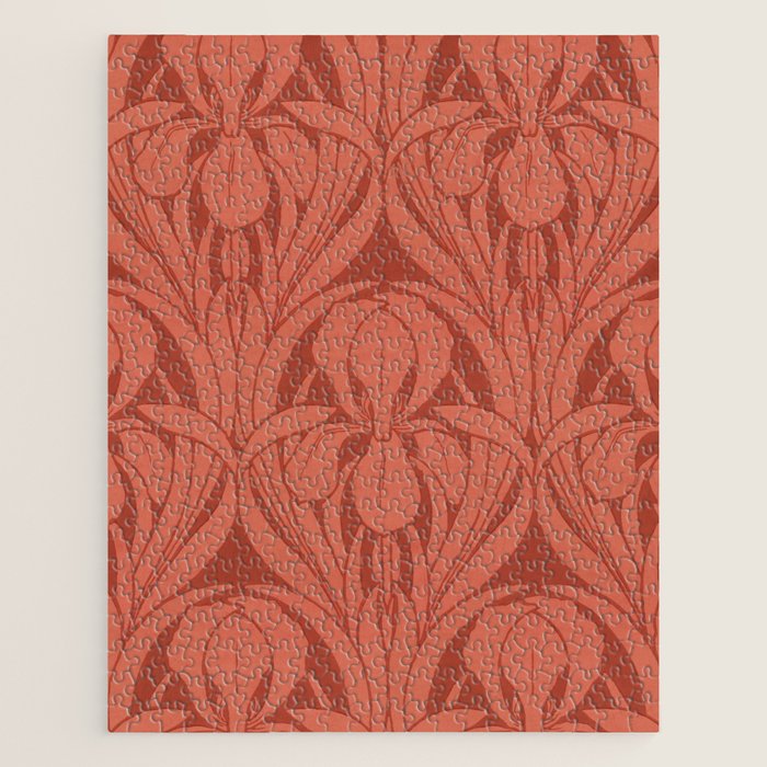 Victorian Iris Damask Pattern Red Orange Jigsaw Puzzle Gallery Image 1