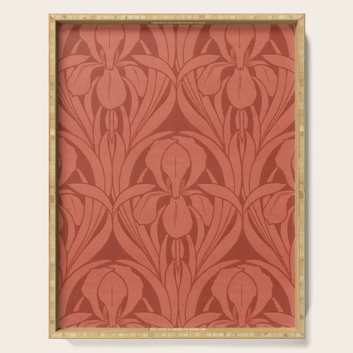 Victorian Iris Damask Pattern Red Orange Serving Tray Gallery Image 1