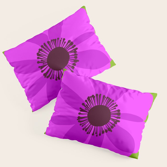 Spring Anemone pink green Pillow Sham Gallery Image 1