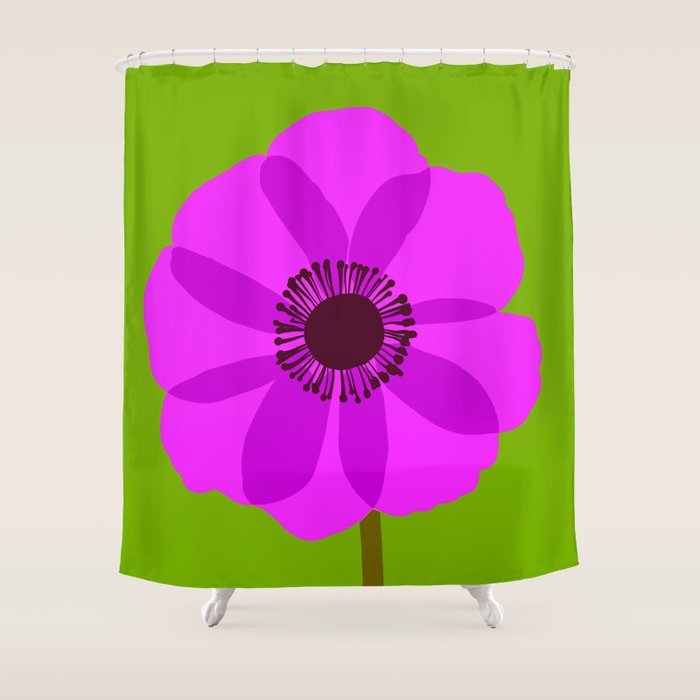 Spring Anemone pink green Shower Curtain Gallery Image 1
