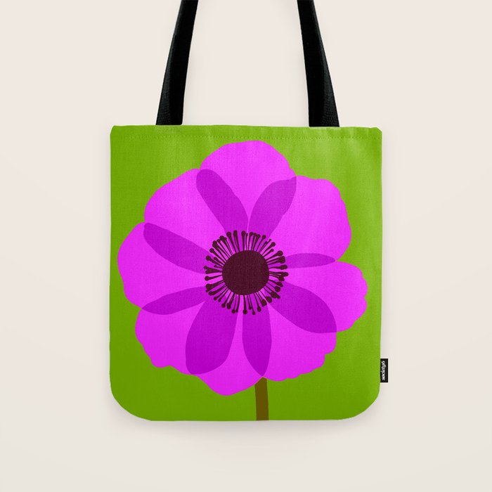 Spring Anemone pink green Tote Bag Gallery Image 1