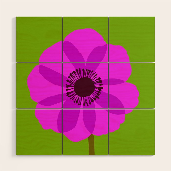 Spring Anemone pink green Wood Wall Art Gallery Image 2