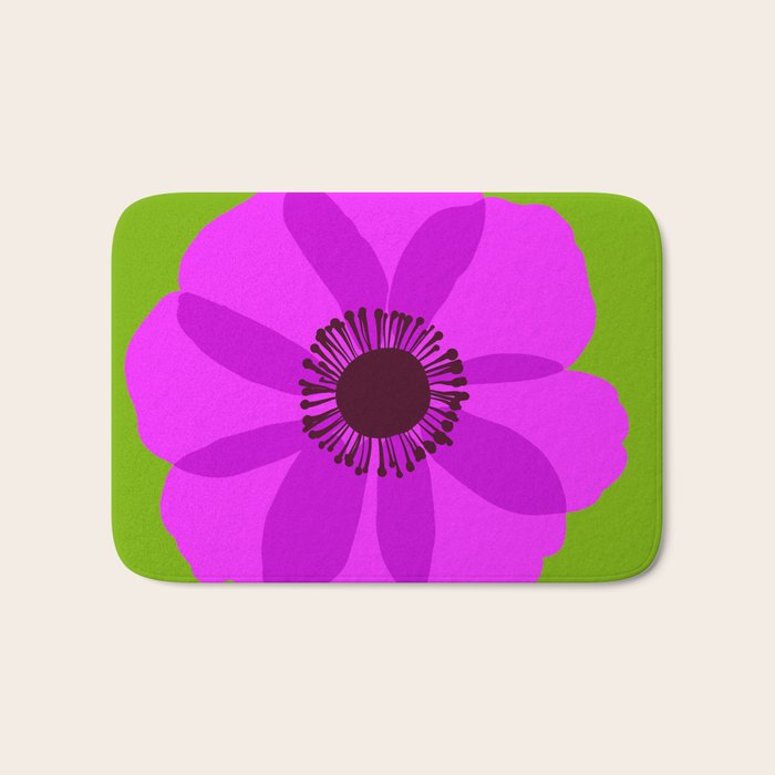 Spring Anemone pink green Bath Mat Gallery Image 1