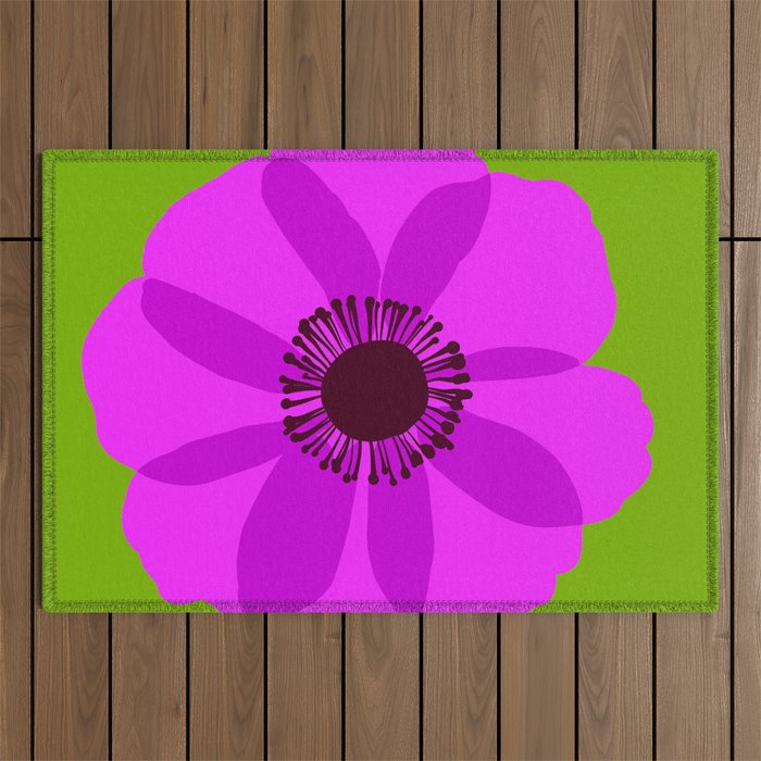 Spring Anemone pink green Outdoor Rug Gallery Image 1
