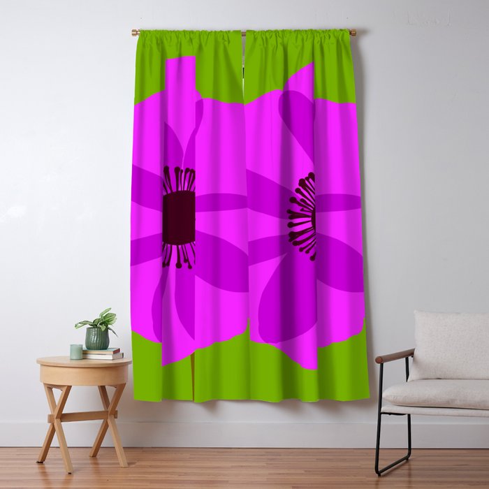 Spring Anemone pink green Window Curtain Gallery Image 1