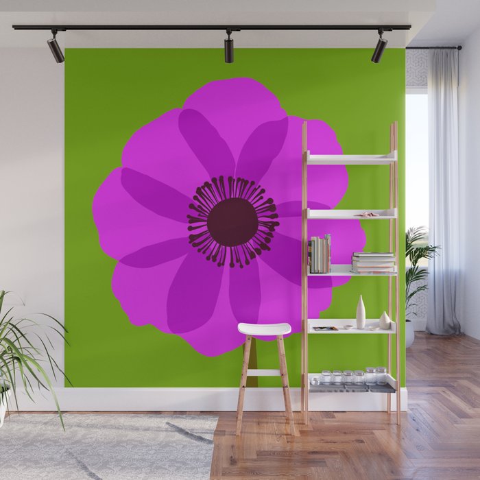 Spring Anemone pink green Wall Mural Gallery Image 1