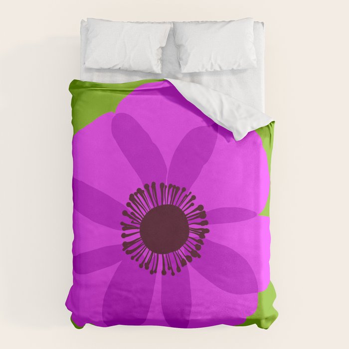 Spring Anemone pink green Duvet Cover Gallery Image 1