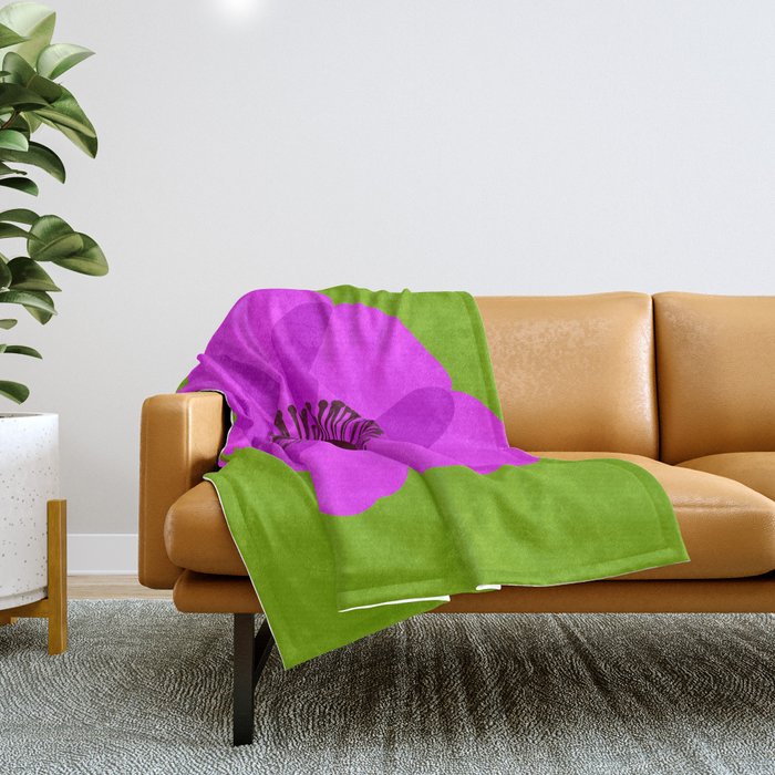Spring Anemone pink green Throw Blanket Gallery Image 1