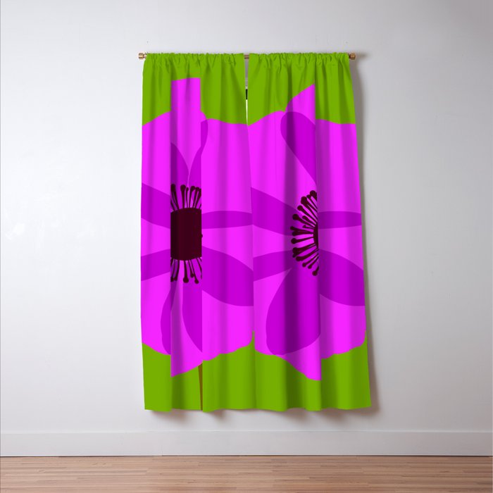 Spring Anemone pink green Window Curtain Gallery Image 3